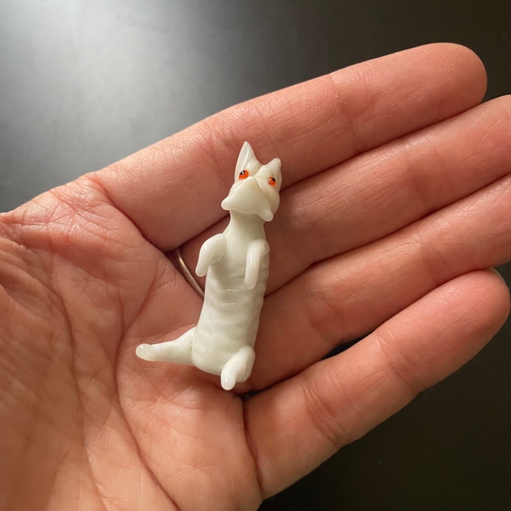 Vtg Hand-Blown Glass Miniature Dog Albino Red Eyes White Animal Figurine Terrier